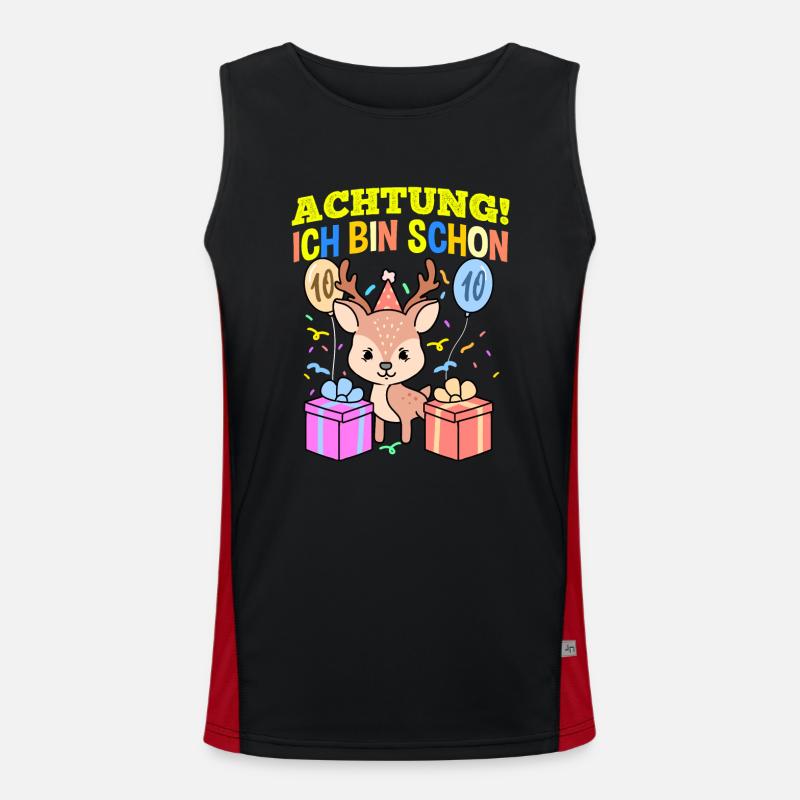 Achtung Ich Bin Schon 10 Geburtstag Hirsch Funktionelles Kontrast-Tank Top für Männer 
