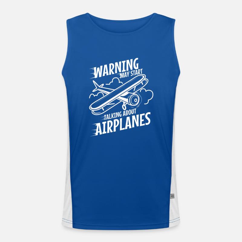 Warning may start talking about airplanes Funktionelles Kontrast-Tank Top für Männer 