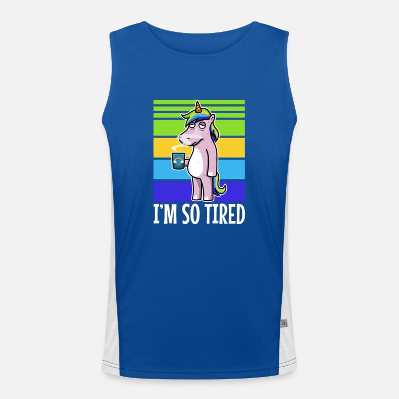 Tired unicorn drinks coffee - Im so tired. Men's Functional Contrast Tank Top 
