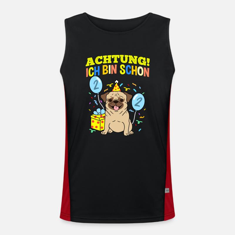 Achtung Ich Bin Schon 2 Geburtstag Mops Funktionelles Kontrast-Tank Top für Männer 