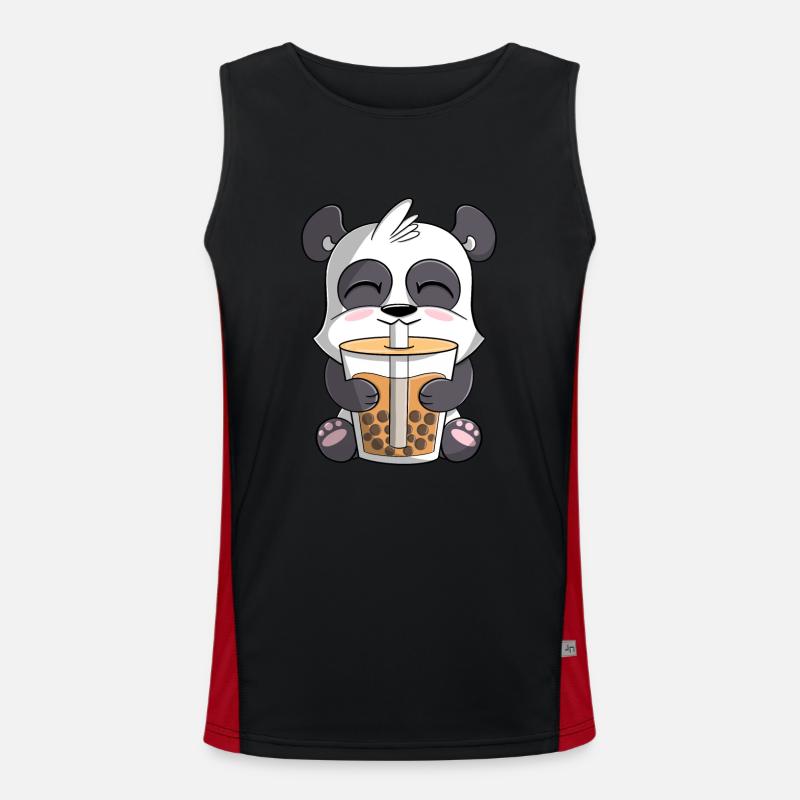 panda boba tea cute kawaii bubble tea panda Men's Functional Contrast Tank Top 