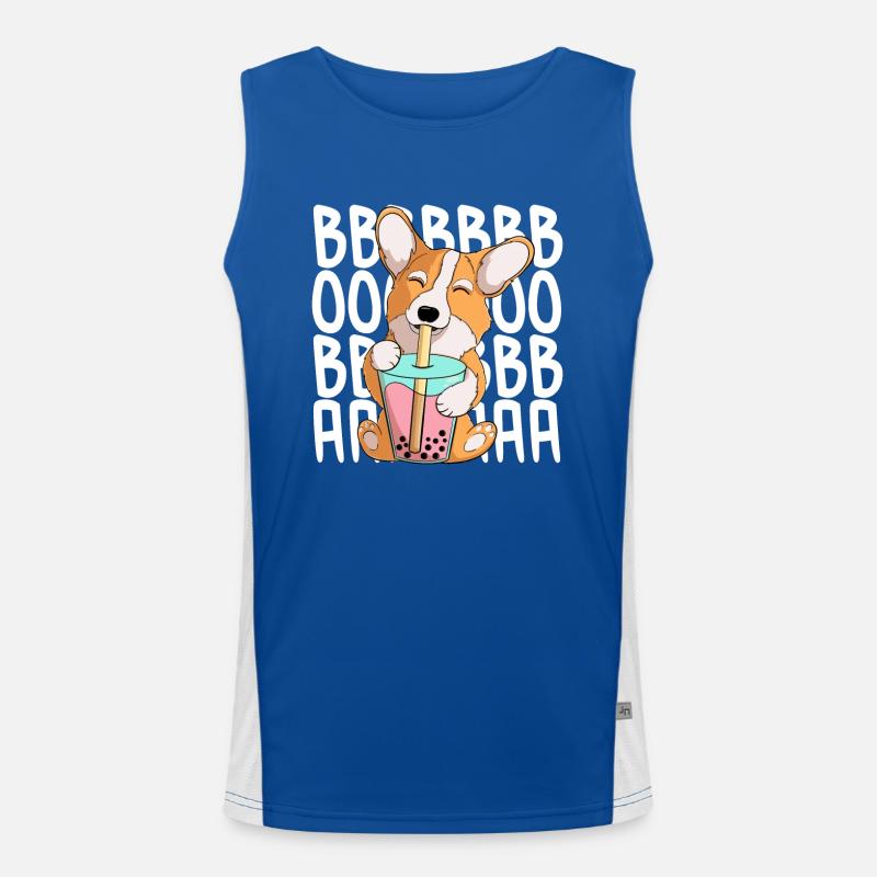 cute kawaii corgi drinking boba tea Men's Functional Contrast Tank Top 