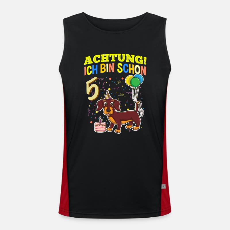 Achtung Ich Bin Schon 5 Tier Geburtstag Dackel Funktionelles Kontrast-Tank Top für Männer 