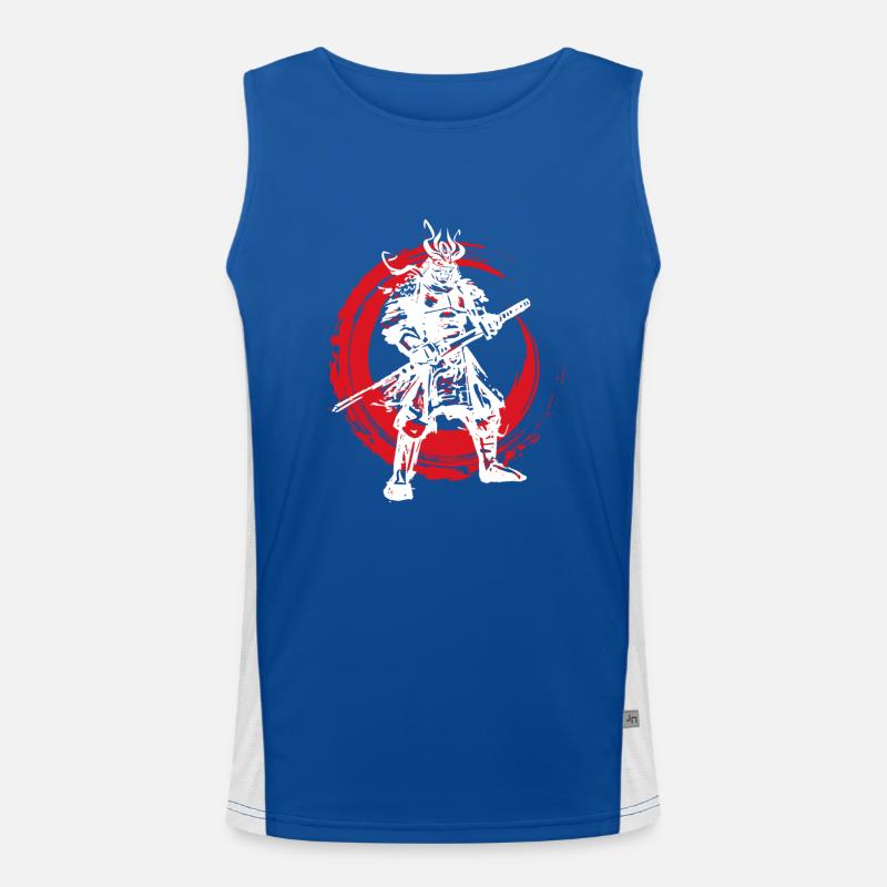 Samurai Japanese Warrior Blood Moon Design Men's Functional Contrast Tank Top 