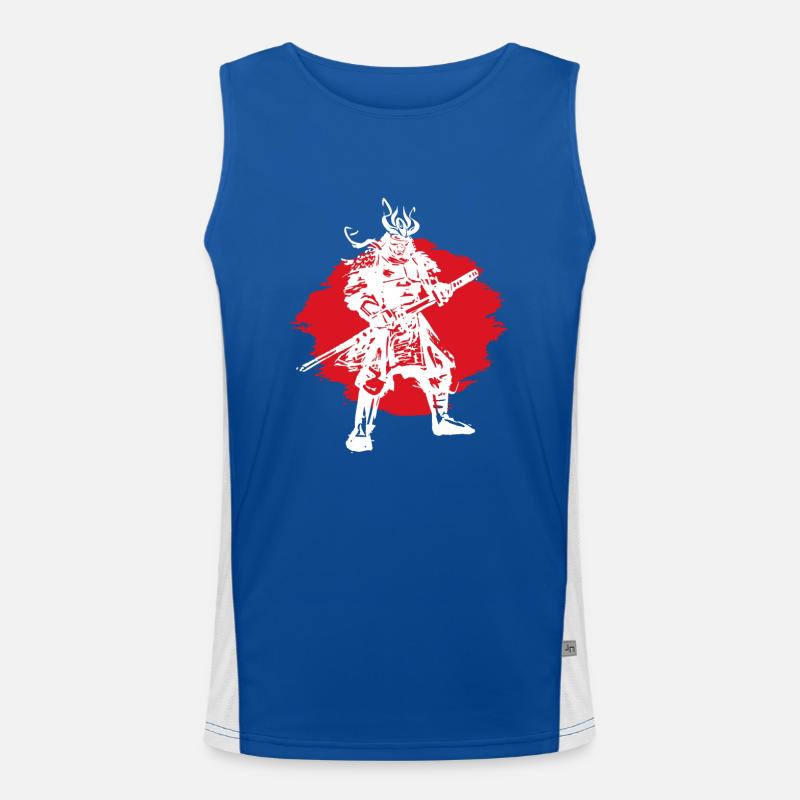 Samurai Japanese Warrior Blood Moon Design Men's Functional Contrast Tank Top 