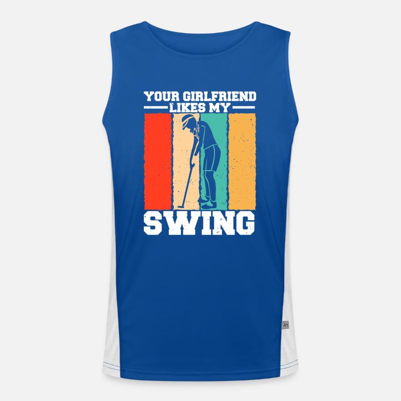 Your Girlfriend Likes My Swing Fun Golf Men's Functional Contrast Tank Top 