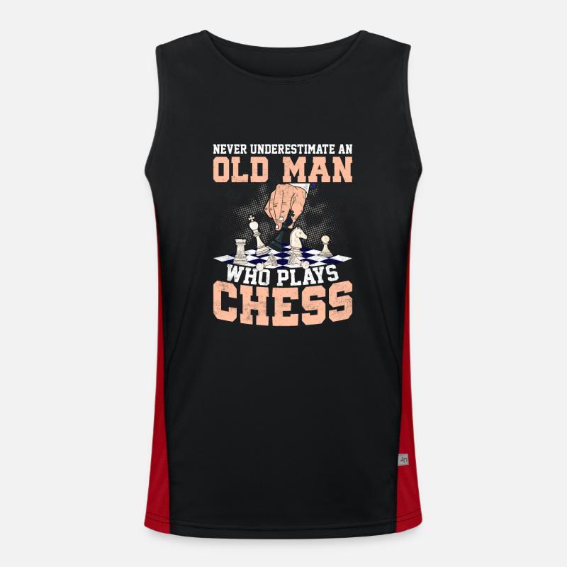 Never Underestimate An Old Man Who Plays Chess Pla Funktionelles Kontrast-Tank Top für Männer 