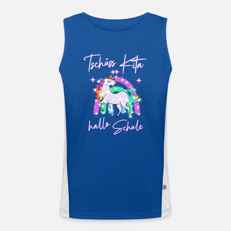 Tschüss Kita! hallo Schule Einhorn Funktionelles Kontrast-Tank Top für Männer 