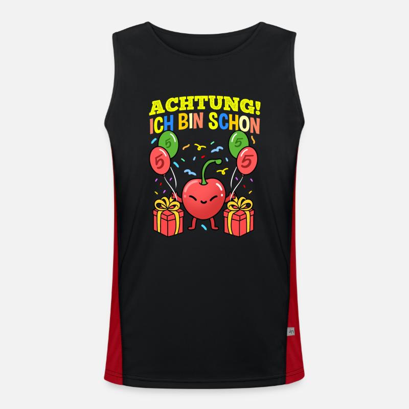 Achtung Ich Bin Schon 5 Geburtstag Kirsche Funktionelles Kontrast-Tank Top für Männer 