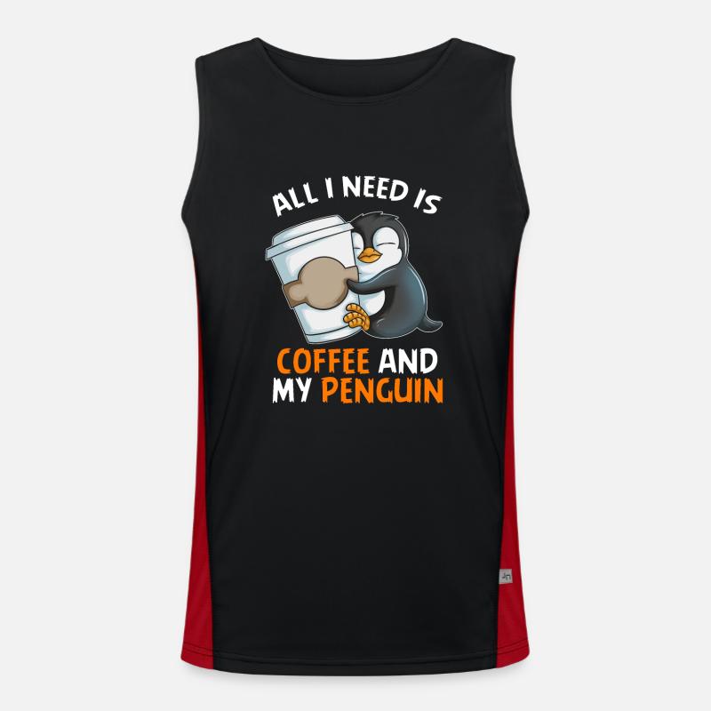 All i need is Coffe and my Pinguin Kaiserpinguin Funktionelles Kontrast-Tank Top für Männer 