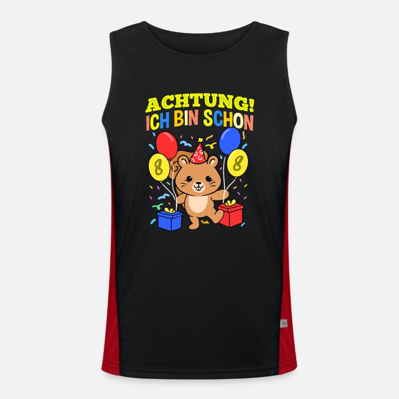 Achtung Ich Bin Schon 8 Geburtstag Eichhörnchen Funktionelles Kontrast-Tank Top für Männer 