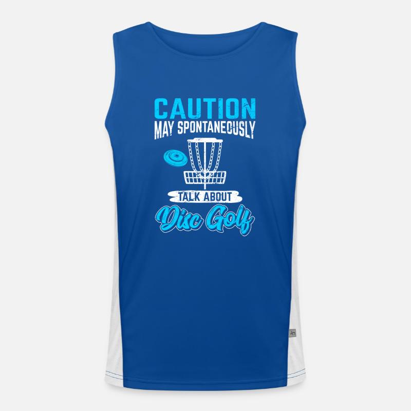Caution May Spontaneously Talk About Disc Golf Fun Funktionelles Kontrast-Tank Top für Männer 