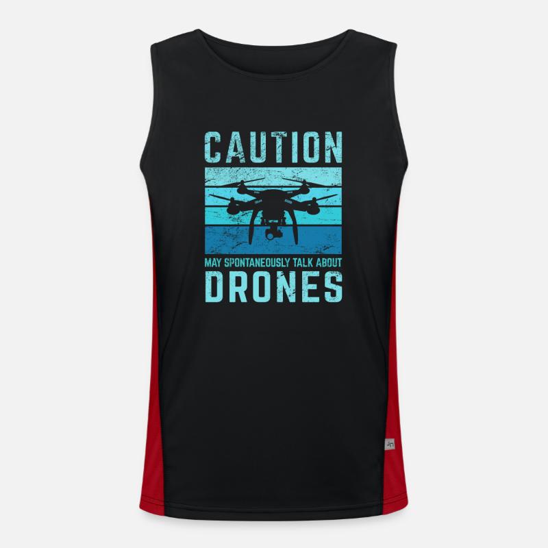 Caution Funny Drone Pilot Flying Aerial Vehicle Qu Men's Functional Contrast Tank Top 