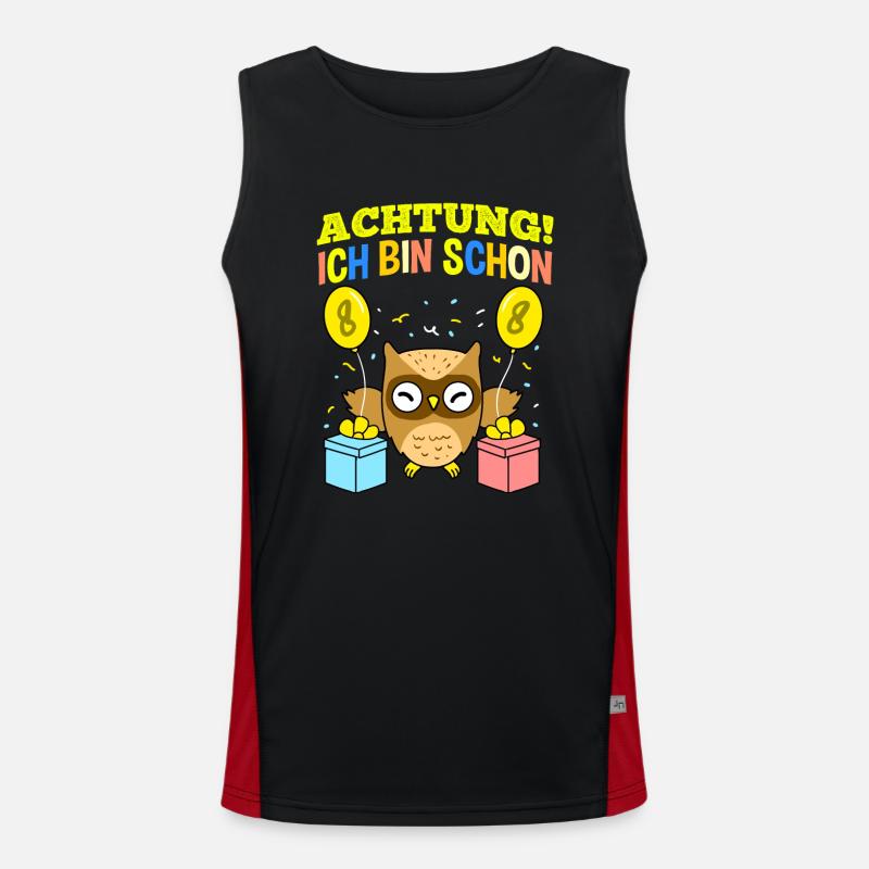 Achtung Ich Bin Schon 8 Geburtstag Eule Funktionelles Kontrast-Tank Top für Männer 