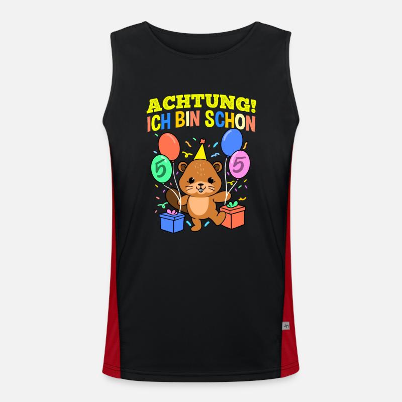 Achtung Ich Bin Schon 5 Geburtstag Biber Funktionelles Kontrast-Tank Top für Männer 