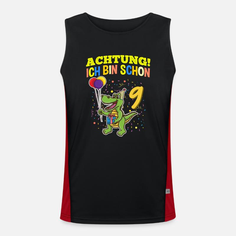 Achtung Ich Bin Schon 9 Geburtstag Alligator Funktionelles Kontrast-Tank Top für Männer 