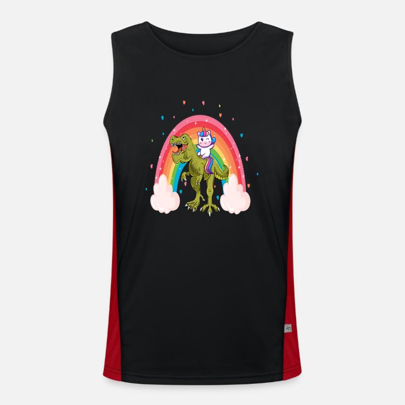 Einhorn Reiten Dinosaurier Mädchen Kinder Regenbogen Einhorn Funktionelles Kontrast-Tank Top für Männer 