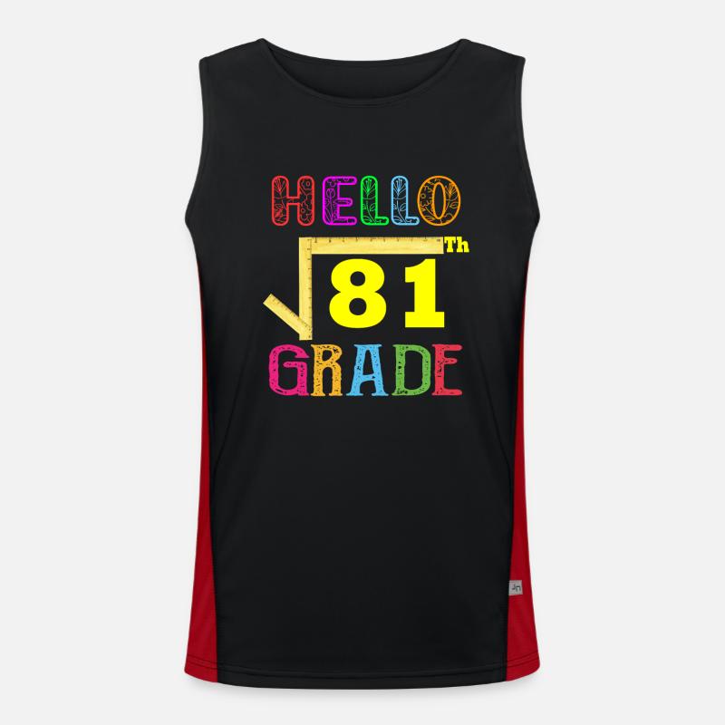 Hello 9th Grade Funny Square Root of 81 Math Men's Functional Contrast Tank Top 