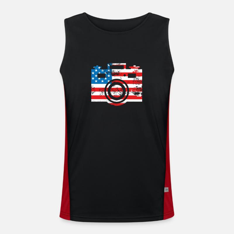 Camera Usa-flagge Men's Functional Contrast Tank Top 