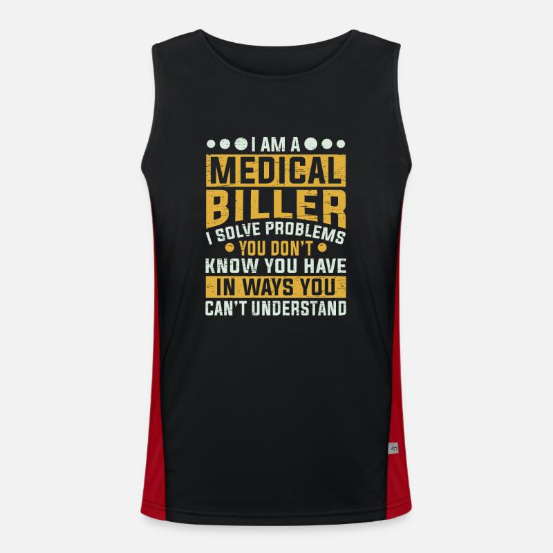 Medical Biller Profession Solve Problems Funny Men's Functional Contrast Tank Top 