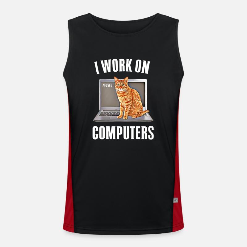 Arbeiten mit Computern und Katzen Englisch Funktionelles Kontrast-Tank Top für Männer 