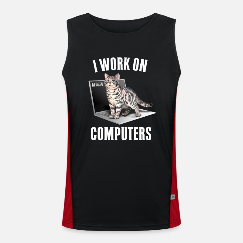 Arbeiten mit Computern und Katzen Englisch Funktionelles Kontrast-Tank Top für Männer 
