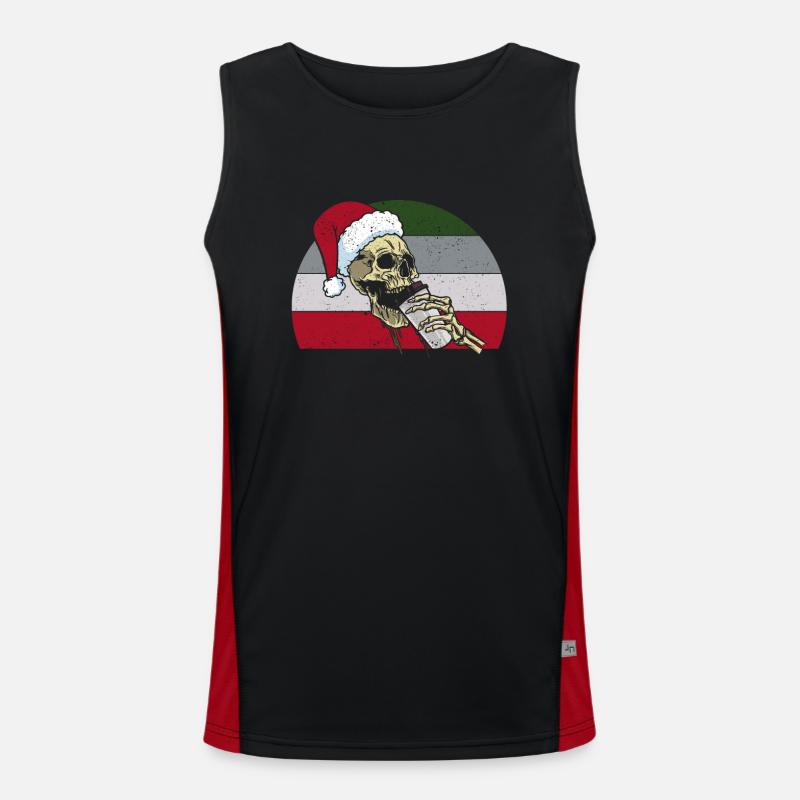 Skeleton Santa Claus Cap Coffee Drink funny Men's Functional Contrast Tank Top 