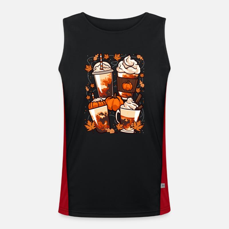 Fall, Halloween Coffee and Pumpkins Men's Functional Contrast Tank Top 