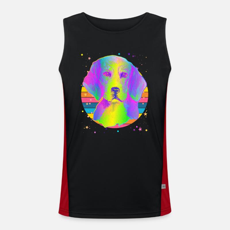 Beagle Hund Regenbogen Space Schwarz Funktionelles Kontrast-Tank Top für Männer 