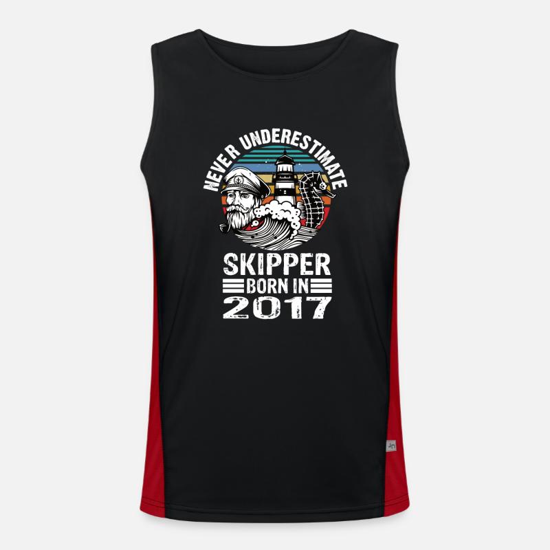 Never Underestimate Skipper born in 2017 Men's Functional Contrast Tank Top 