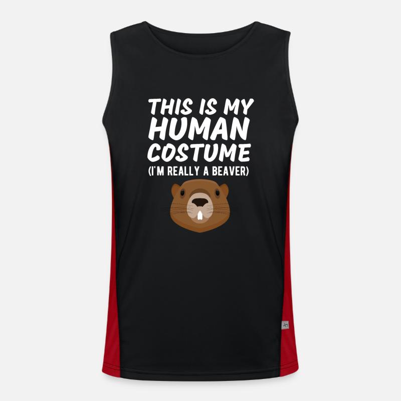 This Is My Human Costume I'm Really a Beaver Funny Men's Functional Contrast Tank Top 
