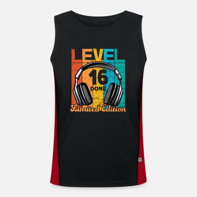 Gaming Birthday 16 Years Level 16 Complete Men's Functional Contrast Tank Top 