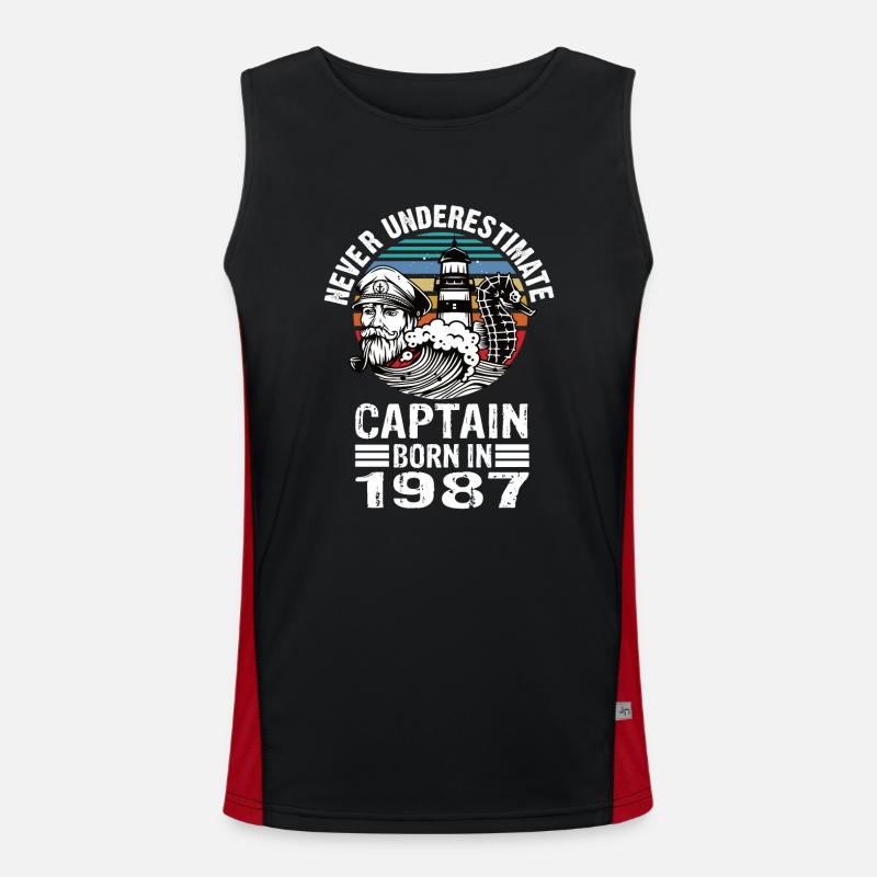 Never Underestimate Captain born in 1987 Funktionelles Kontrast-Tank Top für Männer 