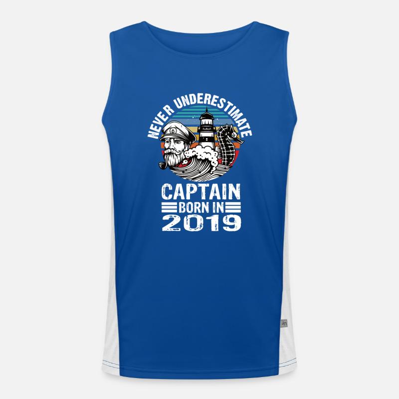 Never Underestimate Captain born in 2019 Funktionelles Kontrast-Tank Top für Männer 