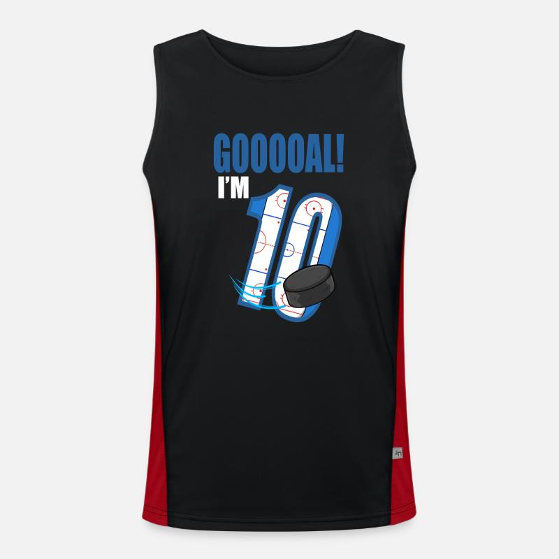Eishockey Tor Ich bin 10 Eishockeyspieler Geburtstag Funktionelles Kontrast-Tank Top für Männer 