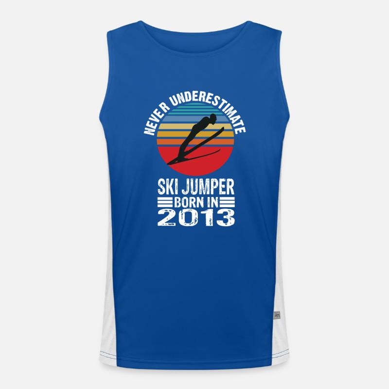 Never Underestimate Ski Jumper born in 2013 Funktionelles Kontrast-Tank Top für Männer 