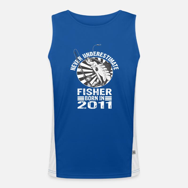 Never Underestimate Fisher born 2011 Funktionelles Kontrast-Tank Top für Männer 