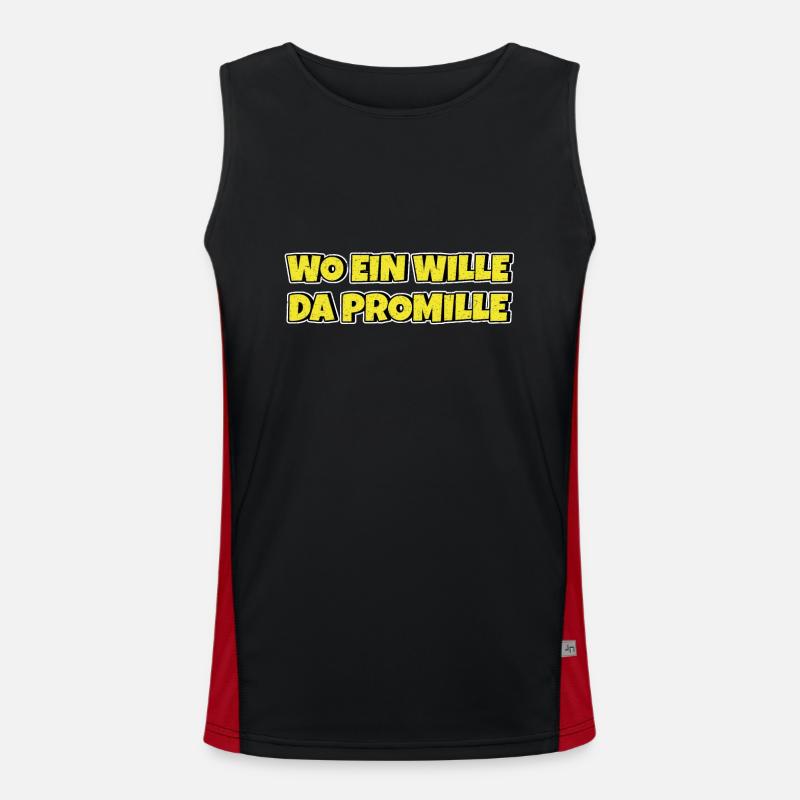Lustiger Trinkspruch Wo ein Wille da Promille Bier Funktionelles Kontrast-Tank Top für Männer 