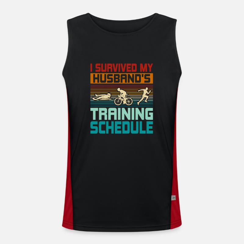 I survived my husband's training schedule Triathlo Funktionelles Kontrast-Tank Top für Männer 