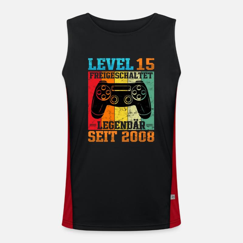 Gaming Geburtstag 2008 Level 15 Funktionelles Kontrast-Tank Top für Männer 