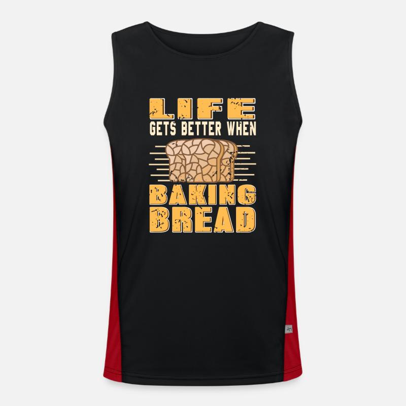 Life gets better when baking bread Funktionelles Kontrast-Tank Top für Männer 