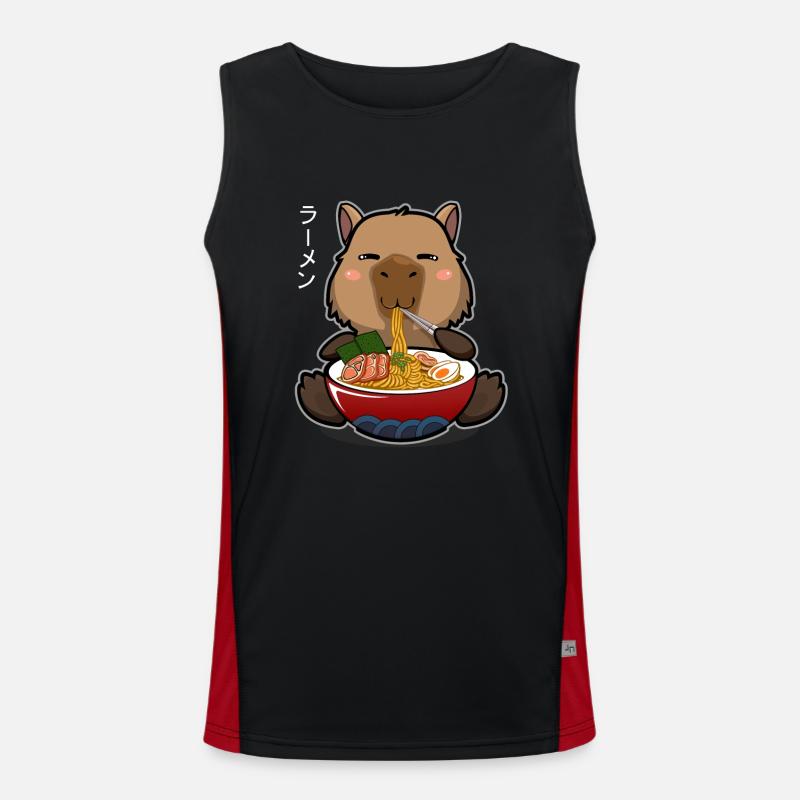 Kawaii Capybara Eating Ramen From A Ramen Bowl Pun Men's Functional Contrast Tank Top 