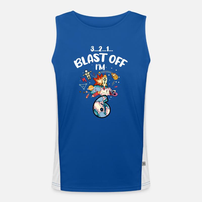 Blast Off I am 6 years old, 6th birthday Men's Functional Contrast Tank Top 