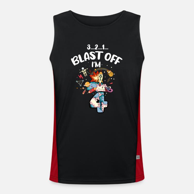 Blast Off Ich Bin 4 Jahre Alt, 4. Geburtstag Funktionelles Kontrast-Tank Top für Männer 