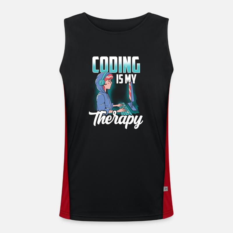 Programmieren Ist Meine Therapie Coder Coding Code Funktionelles Kontrast-Tank Top für Männer 