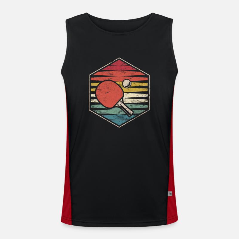 Funny Cat Ping Pong Player Table Tennis Design Cat Men's Functional Contrast Tank Top 