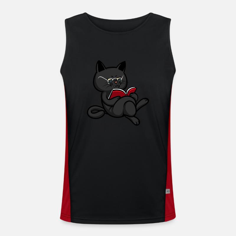 Cat Book Lovers Reading Books Men's Functional Contrast Tank Top 