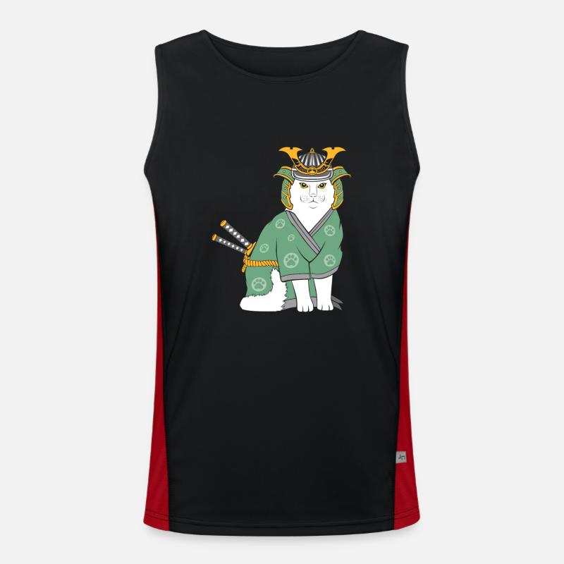 Neko Samurai Funny - Men's Functional Contrast Tank Top  - black/red