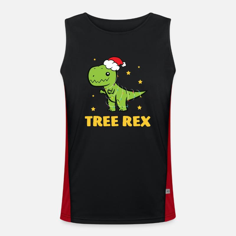T-Rex - Tree Rex String Light Star Christmas Hat Men's Functional Contrast Tank Top 