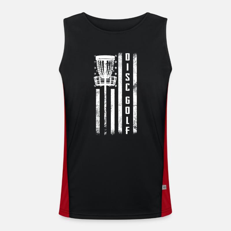 Disc golf, disc golf drapeau américain Débardeur respirant contrasté Homme 